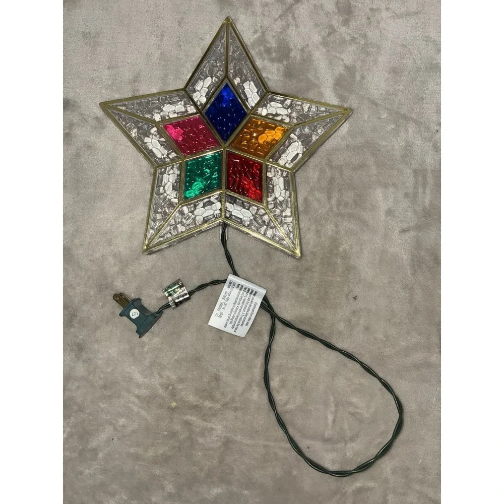 Christmas Star Tree Topper Faux Stained Glass Lights 9